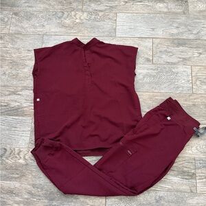 FIGS Maroon Medical Scrub Top & Jogger Set